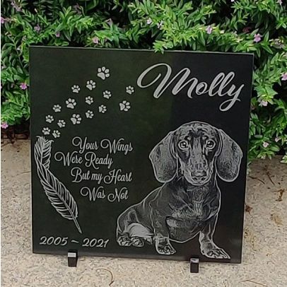 Engraved Dog Photo Granite Headstone Pet Memorial Plaque with Paw Prints