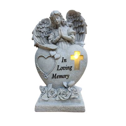 Praying Angel Watching Over Us Cross Solar Powered LED Outdoor Memorial Garden Stone