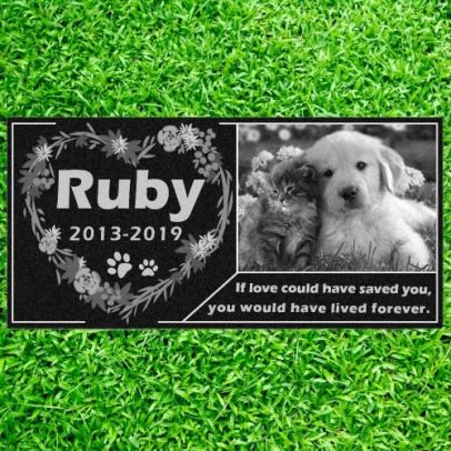 Personalized Pet Memorial Stone Granite - Engraved Grave Marker with Custom Picture - Wreath
